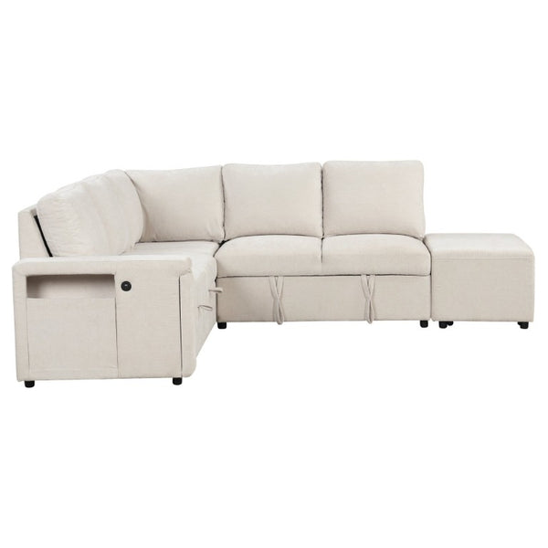 English Elm U_style Modular Fabric Sectional Sofa with Storage USB Port and Cup Holders WF326038AAA