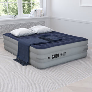 English Elm Kellos 18-Inch Air Mattress with Built-in Electric Pump, Carrying Case & Plush Flocked Top Comfort Blue Queen WG-AM101-18-Q-GG