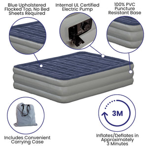 English Elm Kellos 18-Inch Air Mattress with Built-in Electric Pump, Carrying Case & Plush Flocked Top Comfort Blue Queen WG-AM101-18-Q-GG