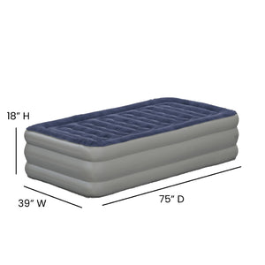 English Elm Kellos 18-Inch Air Mattress with Built-in Electric Pump, Carrying Case & Plush Flocked Top Comfort Blue Twin WG-AM101-18-T-GG