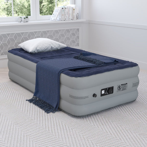 English Elm Kellos 18-Inch Air Mattress with Built-in Electric Pump, Carrying Case & Plush Flocked Top Comfort Blue Twin WG-AM101-18-T-GG