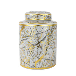 Zeugma White Elegant Ceramic Urn With Striking Black And Gold Lightning Motif – 10" X 10" X 12"   241453