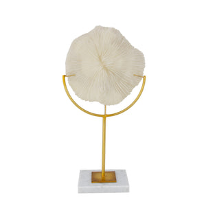 Zeugma White Coral Decor - Elegant 16" White Plate Coral Finish With Gold Leaf, Perfect For Home Accents   Cf2180145
