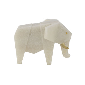 Zeugma White Elephant Figurine - Elegant White Marble With Gold Leaf Accent, 6” Width, 4.5” Height, Unique Decor   Cf1200181