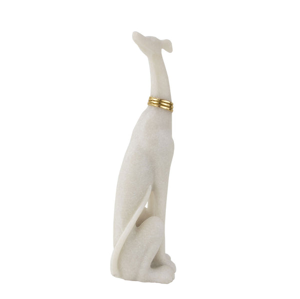 Zeugma White Marble Greyhound Statue – Elegant Home Décor With Gold Leaf Accents, 15” Tall, Unique Gift   Cf1200248