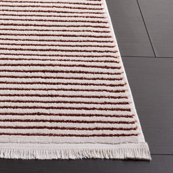 Safavieh Whisper Rust And Ivory Area Rug — Low-Profile Turkish Power-Loomed Striped Design, Durable Softness 5'-3" x 7'-6" WHS550P-5