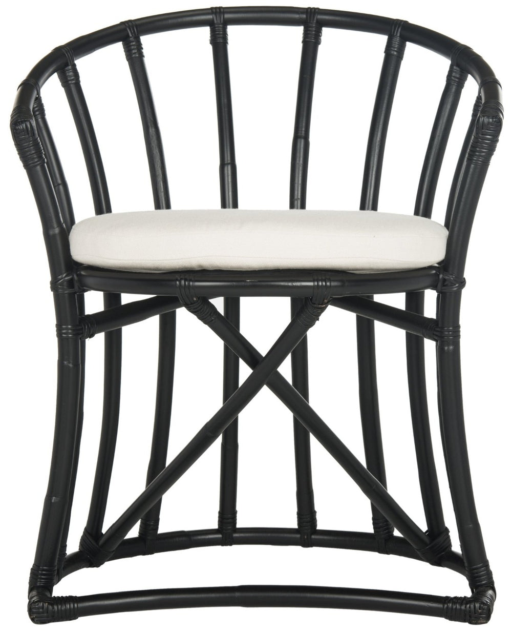 Safavieh Bates Modern Rattan Accent Chair - Upscale Island Style With Comfortable Cotton Upholstery, Black Finish WIK6500A