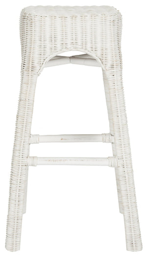 Safavieh Percy Wicker Counter Stool – Timeless Cottage Charm, Distressed White Finish, Comfortable Seating & Durability WIK6501A