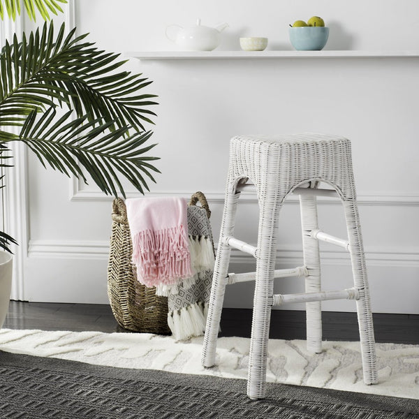 Safavieh Percy Wicker Counter Stool – Timeless Cottage Charm, Distressed White Finish, Comfortable Seating & Durability WIK6501A