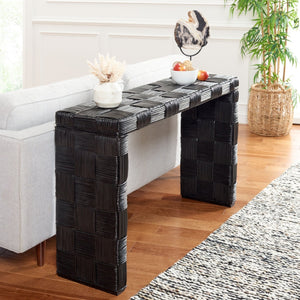 Safavieh Adkin Coastal-Chic Console Table - Elegant Kubu Design For Entryways, Living Spaces & Hallways Black  / Rattan WIK6502C