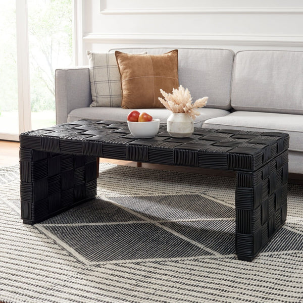 Safavieh Adkin Rattan Coffee Table - Coastal-Chic Design With British Colonial Charm For Elegant Living Spaces Black / Kubu WIK6503C