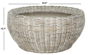 Safavieh Alley Wood Top Coffee Table - Modern Mango Wood With Kubu Rattan, Ideal For Coastal And Scandinavian Decor Grey WIK6504A
