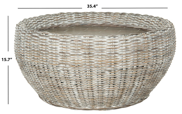 Safavieh Alley Wood Top Coffee Table - Modern Mango Wood With Kubu Rattan, Ideal For Coastal And Scandinavian Decor Grey WIK6504A