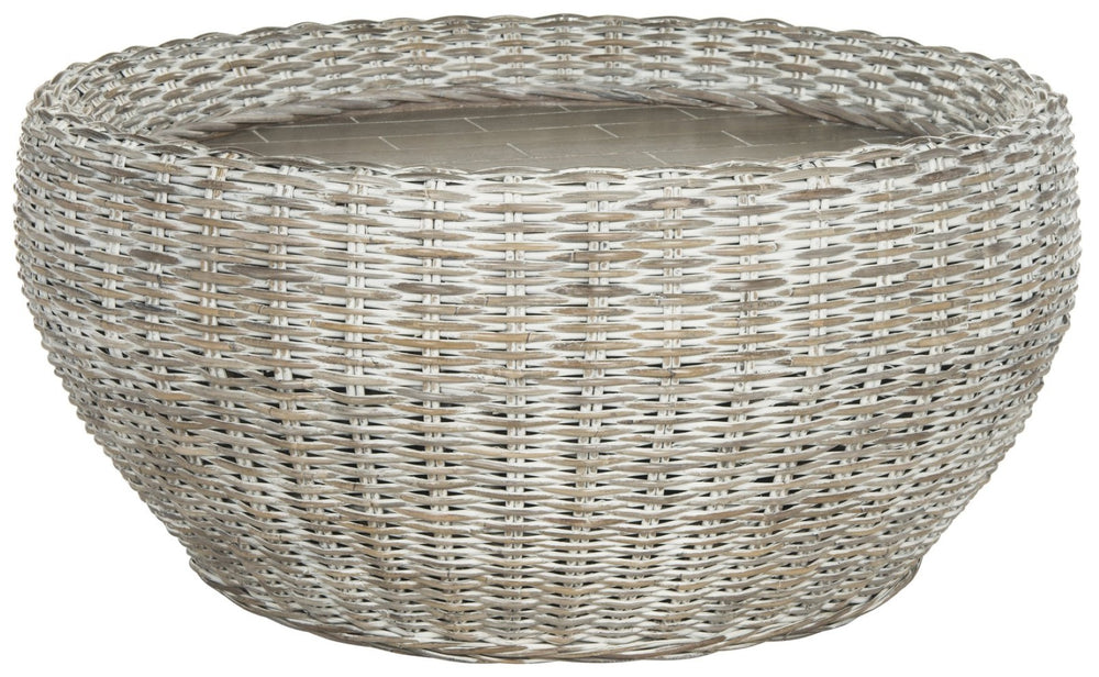 Safavieh Alley Wood Top Coffee Table - Modern Mango Wood With Kubu Rattan, Ideal For Coastal And Scandinavian Decor Grey WIK6504A