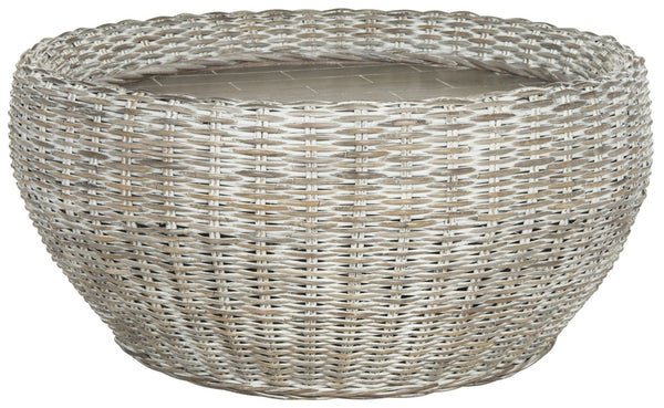 Safavieh Alley Wood Top Coffee Table - Modern Mango Wood With Kubu Rattan, Ideal For Coastal And Scandinavian Decor Grey WIK6504A