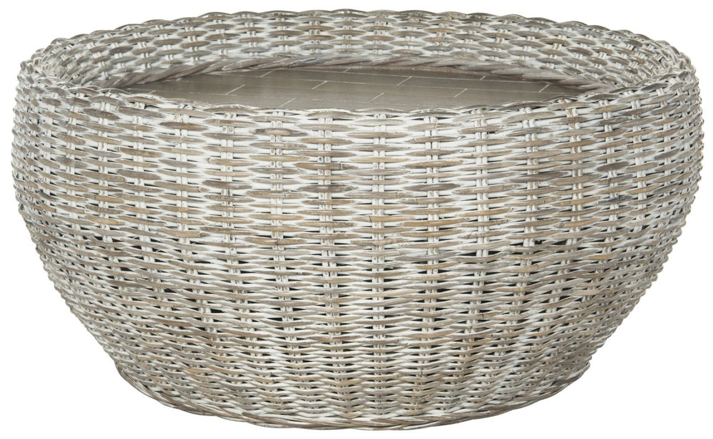 Safavieh Alley Wood Top Coffee Table - Modern Mango Wood With Kubu Rattan, Ideal For Coastal And Scandinavian Decor Grey WIK6504A