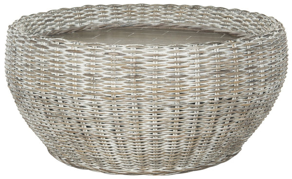 Safavieh Alley Wood Top Coffee Table - Modern Mango Wood With Kubu Rattan, Ideal For Coastal And Scandinavian Decor Grey WIK6504A