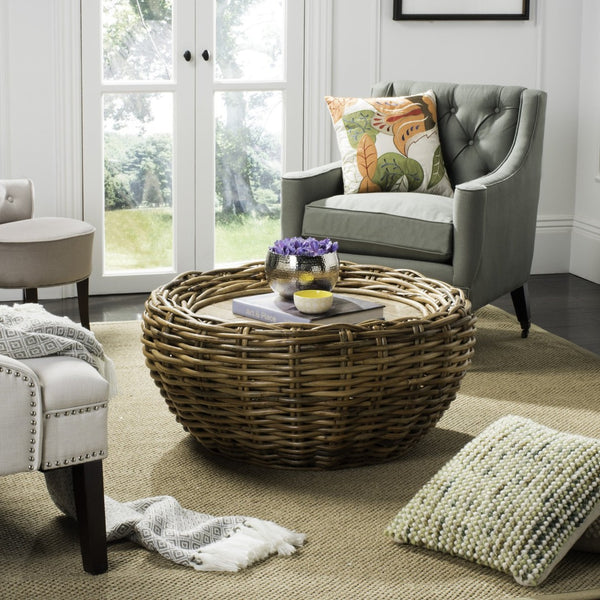 Safavieh Alley Wood Top Coffee Table - Modern Mango Wood With Kubu Rattan, Ideal For Coastal And Scandinavian Decor Brown WIK6504B