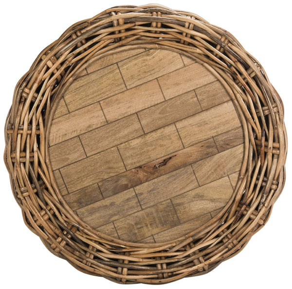 Safavieh Alley Wood Top Coffee Table - Modern Mango Wood With Kubu Rattan, Ideal For Coastal And Scandinavian Decor Brown WIK6504B