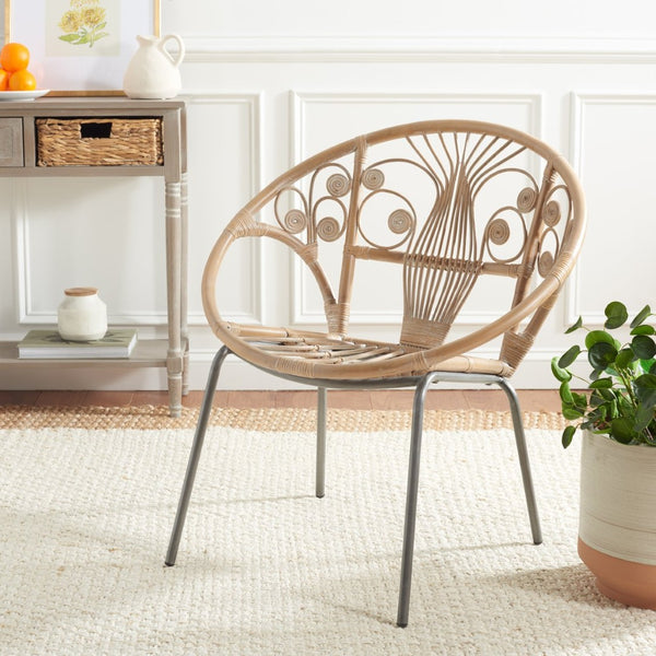 Safavieh Carlson Rattan Accent Chair - Elegant Curved Design With Floral Details For Stylish Living Spaces WIK6505A