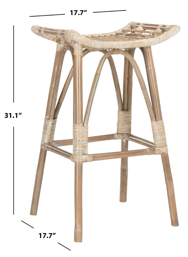 Safavieh Leda Rattan Bar Stool - Tropical Elegance For Kitchen Islands And Home Bars With Natural Texture White / Grey WIK6511B