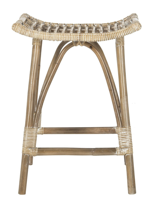 Safavieh Leda Rattan Counter Stool - Stylish Natural Seating For Modern Kitchens And Dining Areas, Durable Design White / Grey WIK6512B