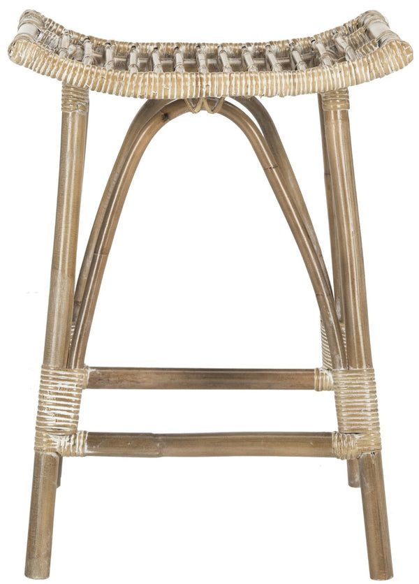 Safavieh Leda Rattan Counter Stool - Stylish Natural Seating For Modern Kitchens And Dining Areas, Durable Design White / Grey WIK6512B