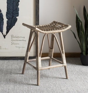 Safavieh Leda Rattan Counter Stool - Stylish Natural Seating For Modern Kitchens And Dining Areas, Durable Design White / Grey WIK6512B