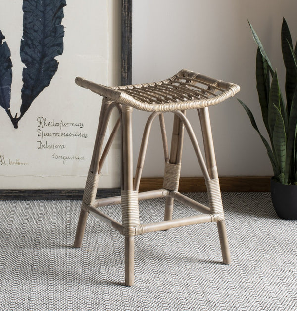 Safavieh Leda Rattan Counter Stool - Stylish Natural Seating For Modern Kitchens And Dining Areas, Durable Design White / Grey WIK6512B