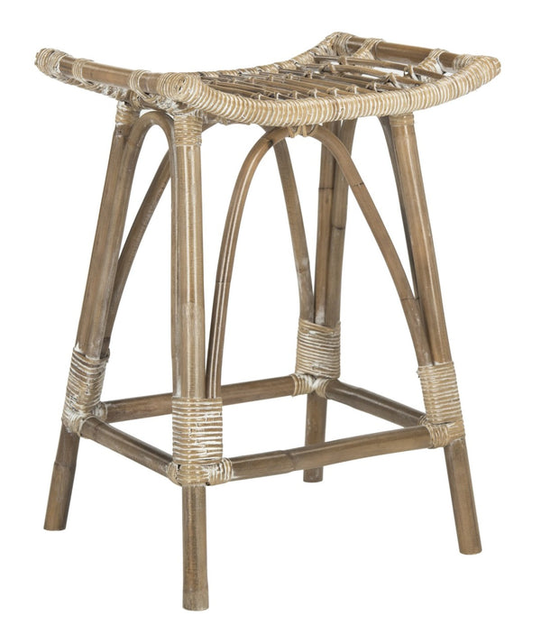 Safavieh Leda Rattan Counter Stool - Stylish Natural Seating For Modern Kitchens And Dining Areas, Durable Design White / Grey WIK6512B
