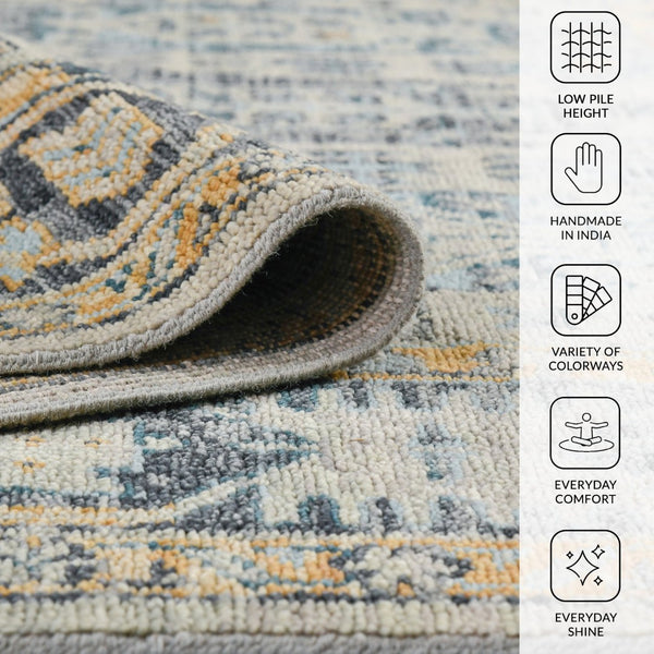 Amer Rugs Willow Hand-knotted Geometric Pattern Area Rug In Luxurious Wool For Modern Home Décor Elegance Beige,Aqua Wool Wil90203