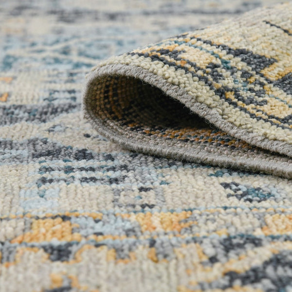 Amer Rugs Willow Hand-knotted Geometric Pattern Area Rug In Luxurious Wool For Modern Home Décor Elegance Beige,Aqua Wool Wil90203