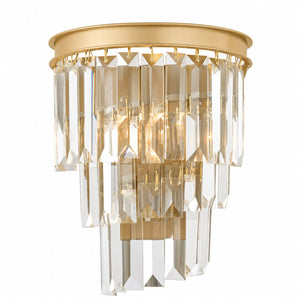 Atlas Palacial Aged Brass Crystal Wall Sconce Tiered Prismatic Light for Elegant Interiors WL11676-BS