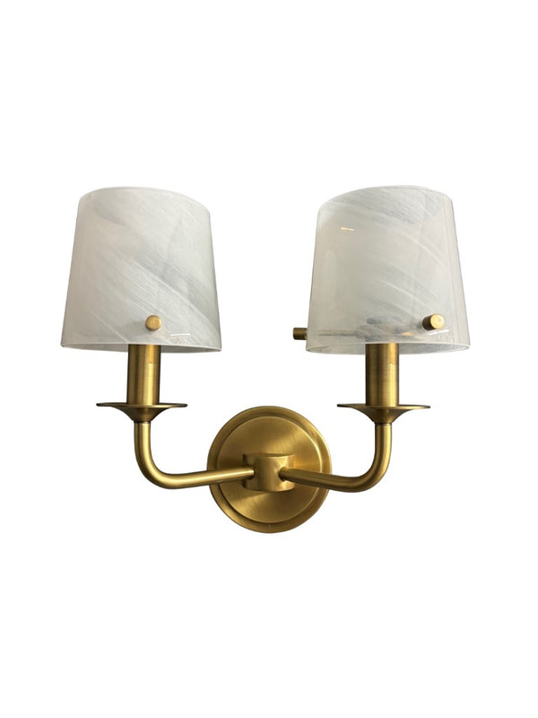 House of Troy Double Arm Brushed Brass Wall Sconce with Swirl Glass Shade for Ambient Glow WL306-BB