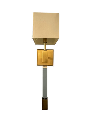 House of Troy Single Warm Metallic Hardwired Wall Sconce with Acrylic Detail and Soft Fabric Shade Brushed Brass WL307-BB