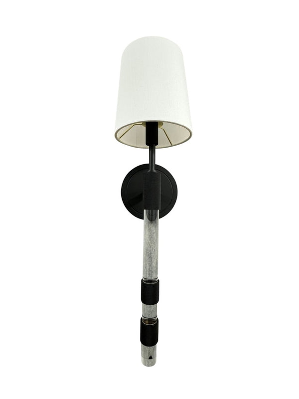 House of Troy Single Brass Wall Sconce Knurled Artisan Detail Fabric Shade Warm Ambient Glow Black WL308-BLK