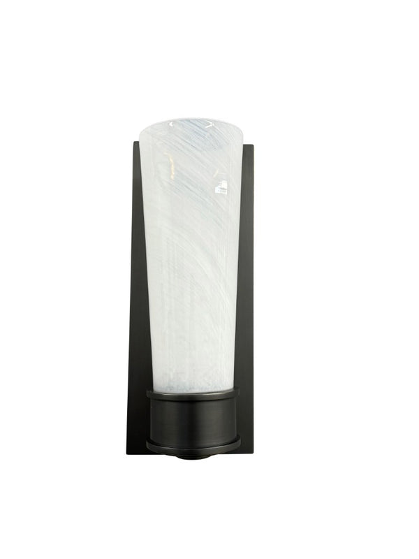 House of Troy Single Warm Brass Wall Sconce Architectural Backplate Cylindrical Glass Mid-Century Oil Rubbed Bronze WL309-OB