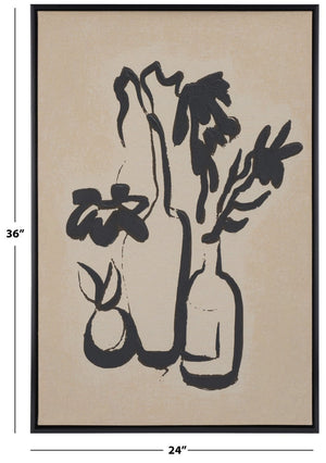 Safavieh INKY Arrangement Framed Wall Art, 24"x36" - Modern Antique Ivory & Black Abstract Floral Decor WLA2069A