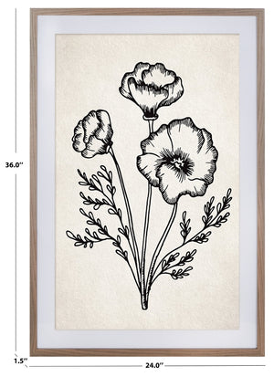 Safavieh FROM THE GARDEN Framed Wall Art 24x36" in Ivory/Black - Modern Minimalist Botanical Decor for Home WLA3012A
