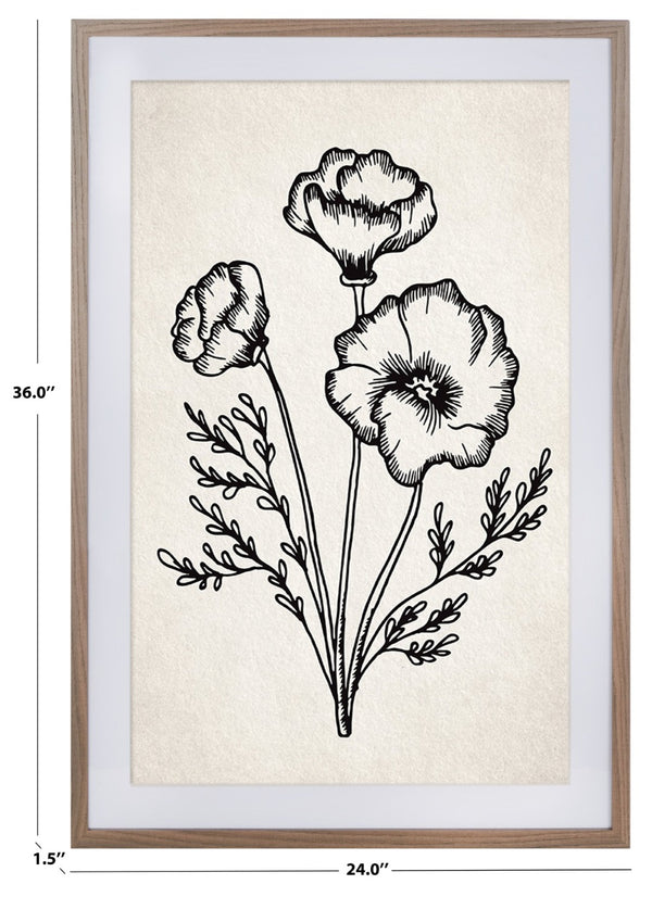 Safavieh FROM THE GARDEN Framed Wall Art 24x36" in Ivory/Black - Modern Minimalist Botanical Decor for Home WLA3012A