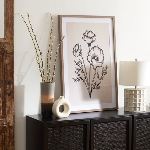 Safavieh FROM THE GARDEN Framed Wall Art 24x36" in Ivory/Black - Modern Minimalist Botanical Decor for Home WLA3012A