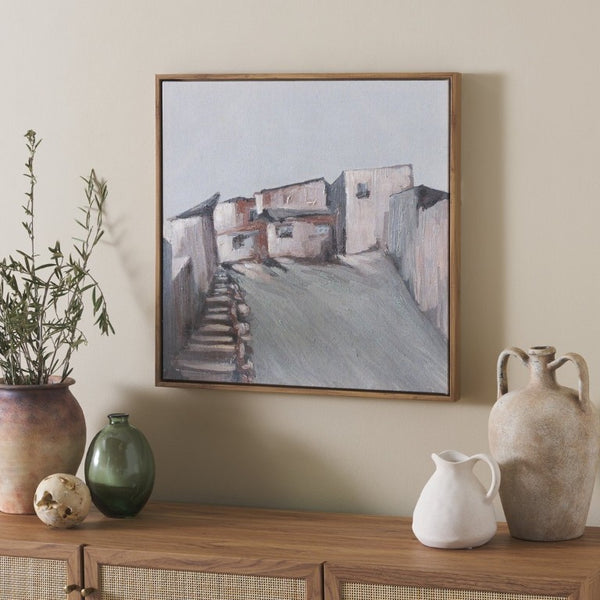 Safavieh Avlaki Grecian Coastal Framed Linen Canvas Wall Art Square Mediterranean Accent WLA3021A