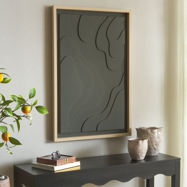Safavieh Terrace Fields Framed Dimensional Relief Wall Art Charcoal Grey Textured Modern Decor WLA3031A