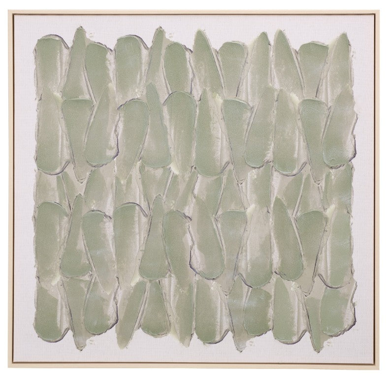 Safavieh Sage Green Grey Textured Canvas Wall Art Sculptural Framed Square Panel 36 Inch WLA3044A