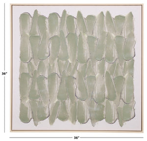 Safavieh Sage Green Grey Textured Canvas Wall Art Sculptural Framed Square Panel 36 Inch WLA3044A