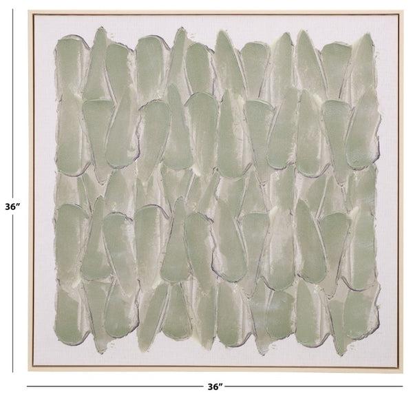 Safavieh Sage Green Grey Textured Canvas Wall Art Sculptural Framed Square Panel 36 Inch WLA3044A