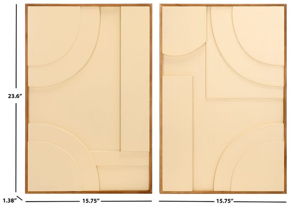 Safavieh MODERN Geometry Framed Wood Wall Art - Beige Two-Panel Dimensional Design for Stylish Interiors WLA9001A-SET2