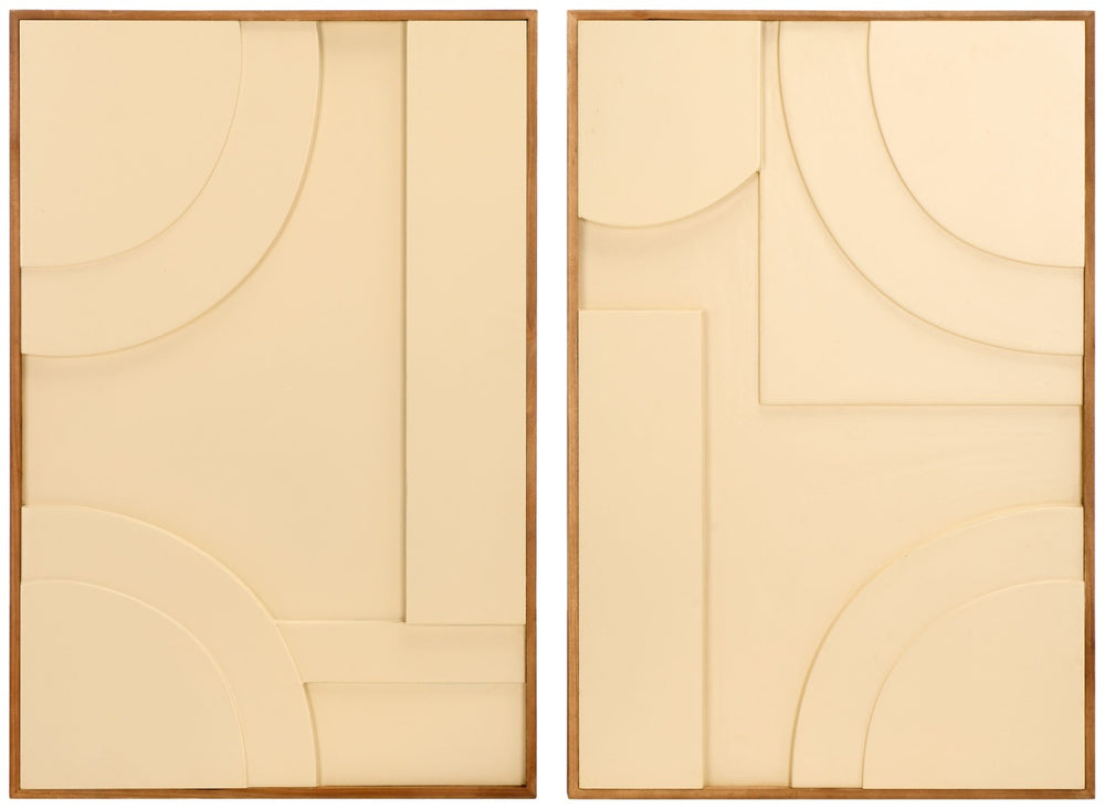 Safavieh MODERN Geometry Framed Wood Wall Art - Beige Two-Panel Dimensional Design for Stylish Interiors WLA9001A-SET2