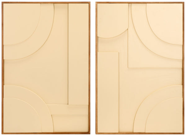 Safavieh MODERN Geometry Framed Wood Wall Art - Beige Two-Panel Dimensional Design for Stylish Interiors WLA9001A-SET2