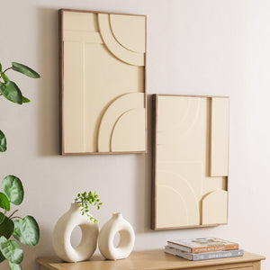 Safavieh MODERN Geometry Framed Wood Wall Art - Beige Two-Panel Dimensional Design for Stylish Interiors WLA9001A-SET2